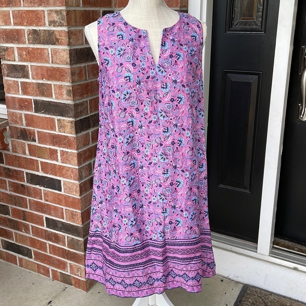 J. Jill Vibrant Pink and Purple Patterned Midi Dress